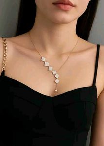 Sparkling Diamond Square Necklace