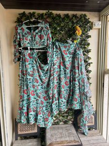 Sea Green Colored Pre Draped Ruffle Saree