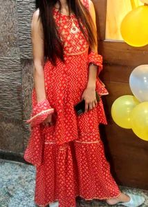 Red Embroidered Sharara Suit