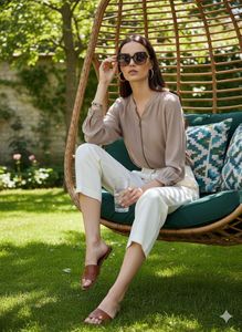 💖M&S Effortless Chic! Zip-Front Nude Blouse 🌸