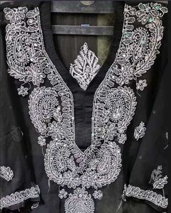 chiffon long chikankaari kurti