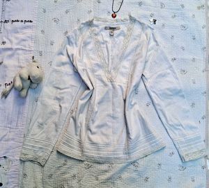 cute Elegant White Long Sleeve kurti