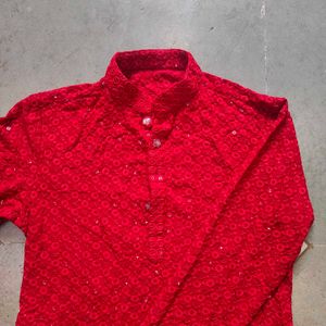 Red Embroidered Kurta