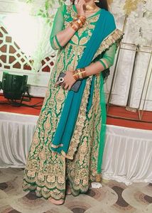 Gown With Lehnga And Dupatta Fully Worked