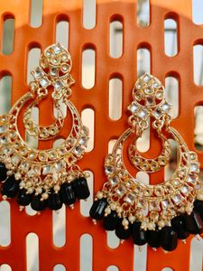 Gold Plated Black Long Earrings 💫