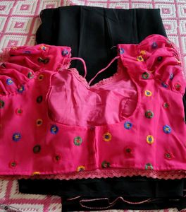 PLAIN SAREE WITH EMBROIDERY BLOUSE