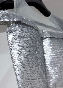 Silver flip‑sequin padded crop top