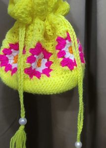 Yellow Crochet Pouch