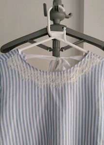 Zara Blue Striped Lace Trim Top