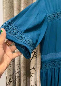 Teal Embroidered dress front cut