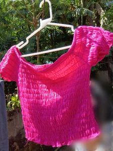 Pink Smocked Off-Shoulder Top