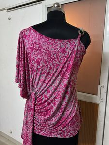 STYLISH Draped Pink Patterned Top