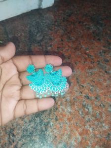 Teal Floral Drop Earrings