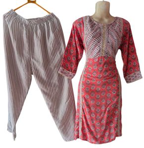 Elegant Red Printed Kurta Set