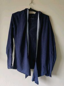 Men's Stylish Blue Open Cardigan Hoodie