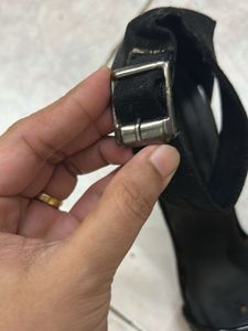 Black Glitter Block Heels