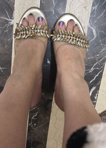 Gold Embellished Slide Sandals