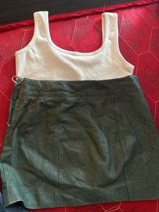 Dark Green Leather Mini Skirt