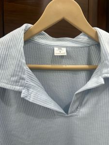 Cute Blue Ribbed Polo Top from SSS