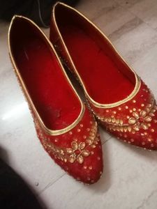 Red Embroidered Flats