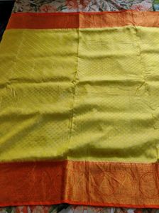 Lime Yellow And Orange Pure Kanchipuram Silk Saree