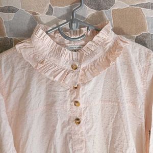 Ruffled Neck Tiered Mini Dress - Light Peach