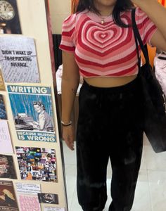 Sweetheart Swirl Knit Top - Red & Pink Cropped Tee