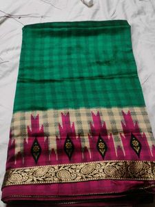 Green & Pink Checked Saree