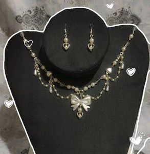 Pearl Bow Necklace & Earring Set