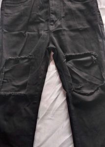Black Torn Jeans For Woman