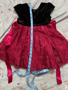 Girls Black Velvet &amp; Red Lace Dress