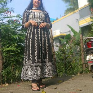 Black & White Embroidered Anarkali Suit