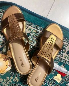 Bata Gold Wedge Sandals