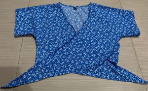 Blue Floral Wrap Top