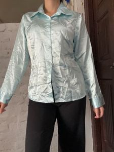 Light Blue Satin Button-Up