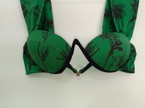 Green Floral Print Bra