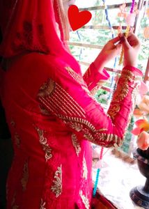Red Embroidered Kurti Set With Dupatta And Salwar