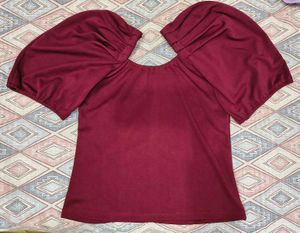 Maroon Puff Sleeve Cottagecore Top
