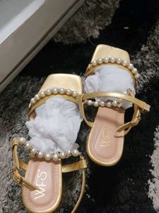 Gold Pearl Embellished Sandals