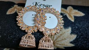 Stunning Gold-Toned &amp; Crystal Jhumka Earrings