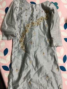 Grey Kurta With Golden Work