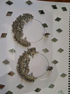 Boho Silver Jhumka Earrings With Free Broch