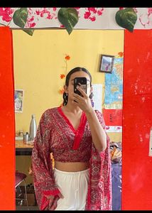 Red Patterned Cropped Top