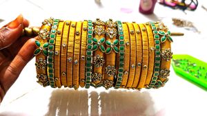 Silk Thread Bangles - Green &amp; Gold