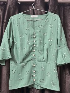 Green Floral Button-Down Top