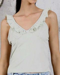 Ruffled Strappy Sleeve Short Textured Top