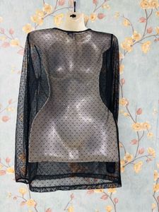 Black Sheer Polka Dot Top