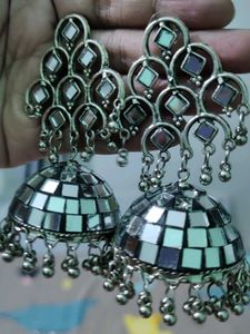 big beautiful mirror work oxidised jhumka