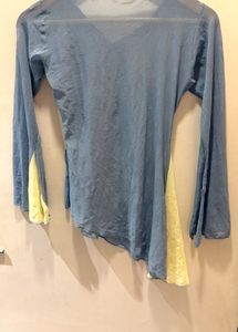 Blue Asymmetric Hem Long Sleeve Top