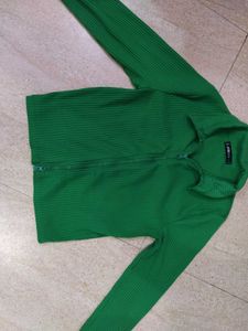 Green Zip-Up Knit Jacket